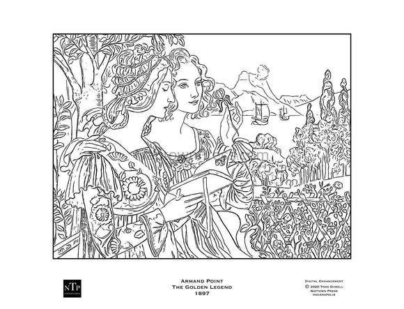 Printable Coloring Page Art Nouveau Two Friends