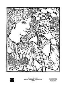 Printable Coloring Page Art Nouveau Woman with Flowers